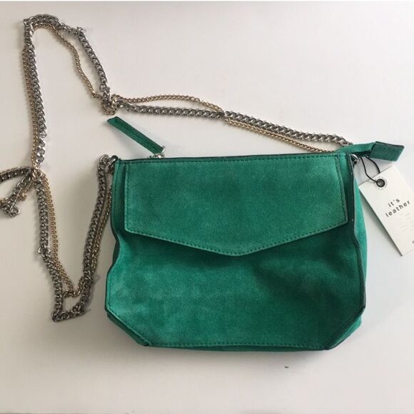 ✨ 🆕 ✨ Zara Woman Emerald Green Chain Leather Crossbody Handbag ✨ - Picture 1 of 17